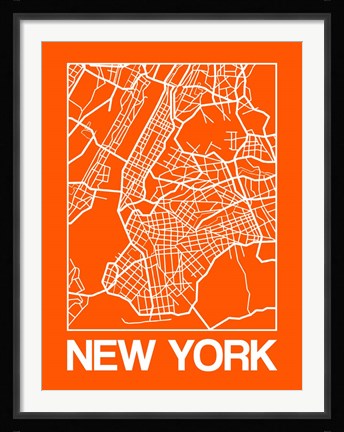 Framed Orange Map of New York Print