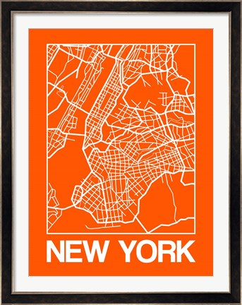 Framed Orange Map of New York Print