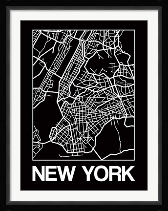 Framed Black Map of New York Print