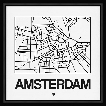 Framed White Map of Amsterdam Print