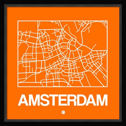 Framed Orange Map of Amsterdam Print