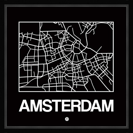 Framed Black Map of Amsterdam Print