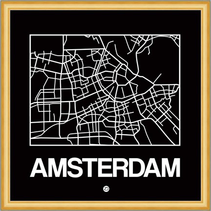 Framed Black Map of Amsterdam Print