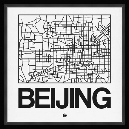 Framed White Map of Beijing Print