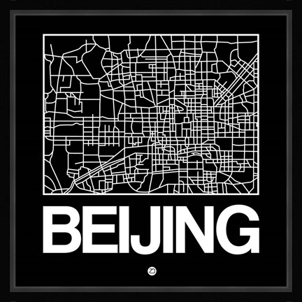 Framed Black Map of Beijing Print