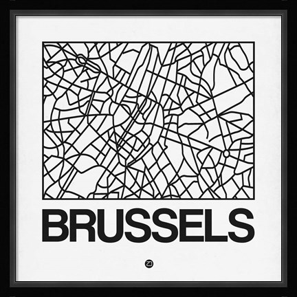 Framed White Map of Brussels Print
