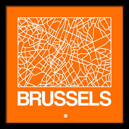 Framed Orange Map of Brussels Print