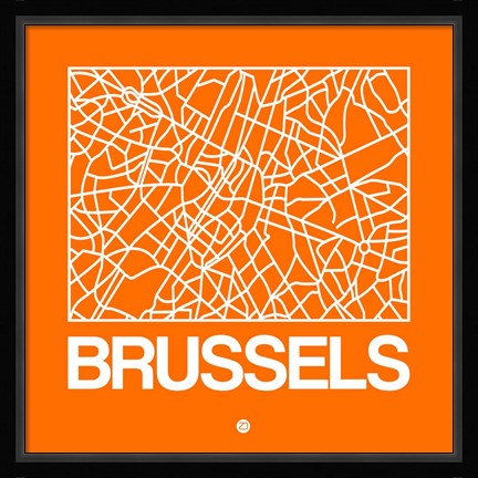 Framed Orange Map of Brussels Print