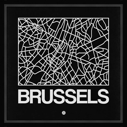 Framed Black Map of Brussels Print