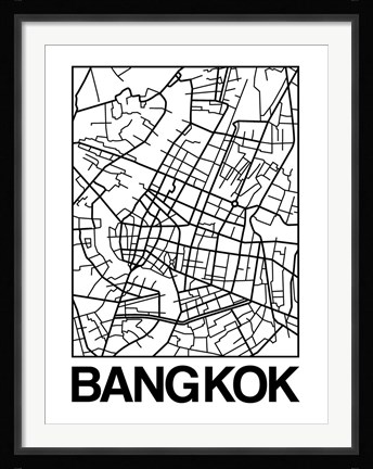 Framed White Map of Bangkok Print