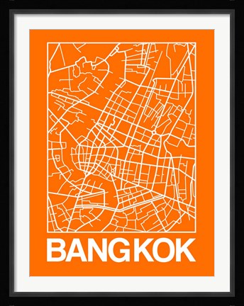 Framed Orange Map of Bangkok Print