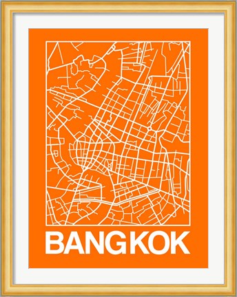 Framed Orange Map of Bangkok Print