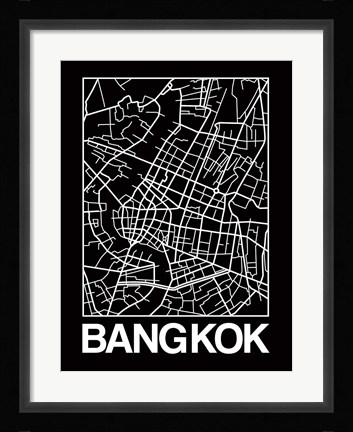 Framed Black Map of Bangkok Print