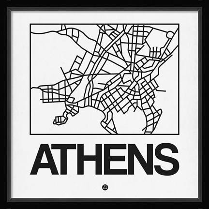 Framed White Map of Athens Print