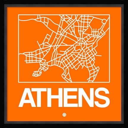 Framed Orange Map of Athens Print