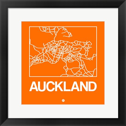 Framed Orange Map of Auckland Print