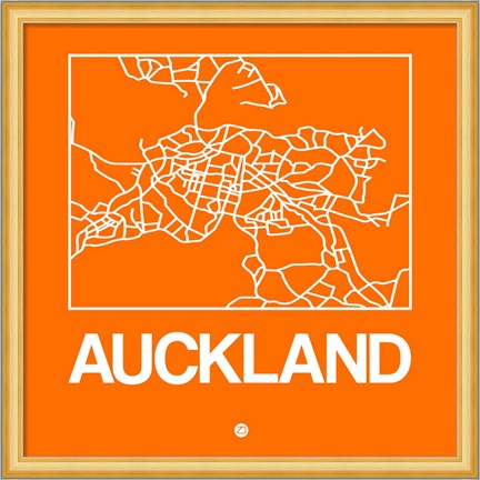 Framed Orange Map of Auckland Print