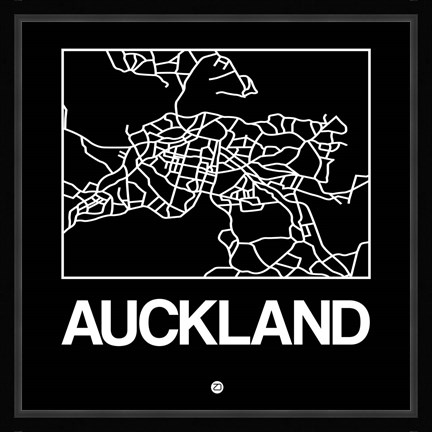 Framed Black Map of Auckland Print