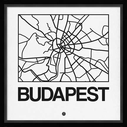 Framed White Map of Budapest Print