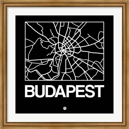 Framed Black Map of Budapest Print