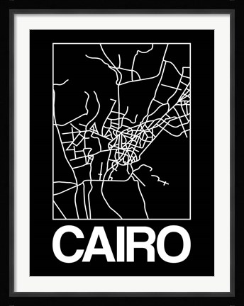 Framed Black Map of Cairo Print