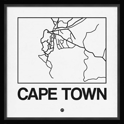 Framed White Map of Cape Town Print