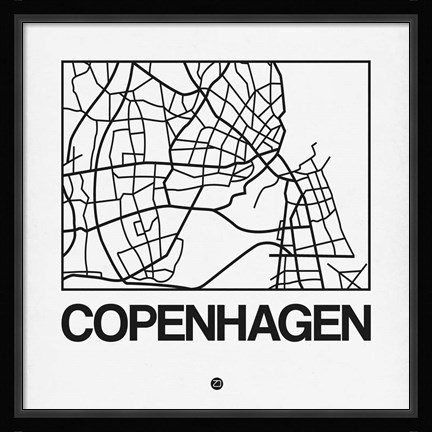 Framed White Map of Copenhagen Print