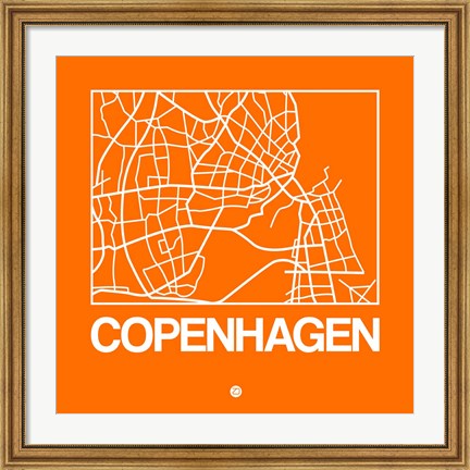 Framed Orange Map of Copenhagen Print