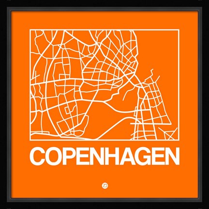 Framed Orange Map of Copenhagen Print