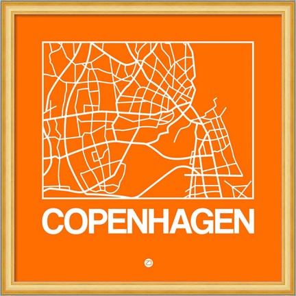 Framed Orange Map of Copenhagen Print