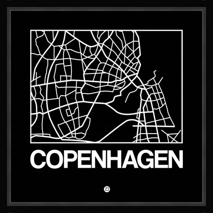 Framed Black Map of Copenhagen Print