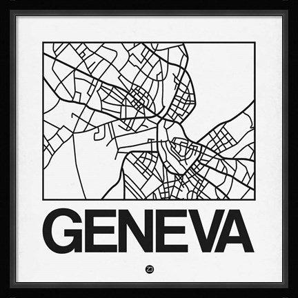 Framed White Map of Geneva Print