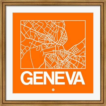 Framed Orange Map of Geneva Print