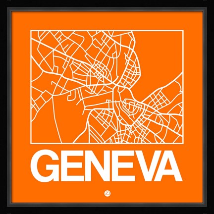 Framed Orange Map of Geneva Print
