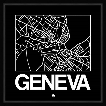 Framed Black Map of Geneva Print
