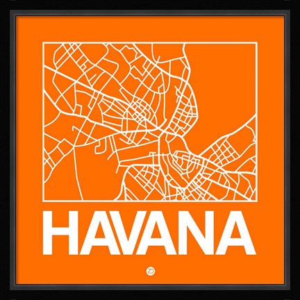 Framed Orange Map of Havana Print