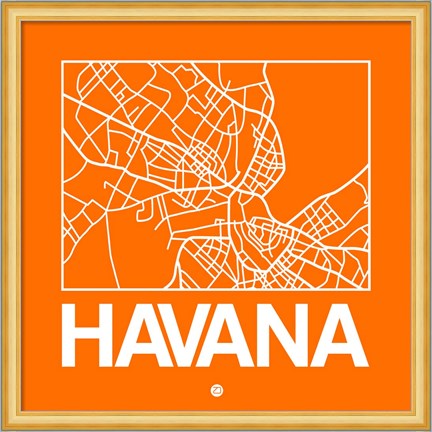 Framed Orange Map of Havana Print