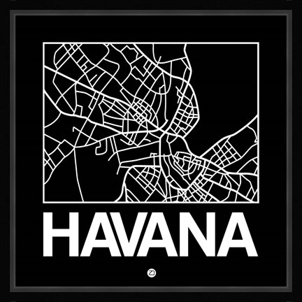 Framed Black Map of Havana Print