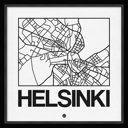 Framed White Map of Helsinki Print