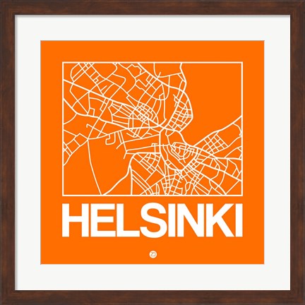 Framed Orange Map of Helsinki Print