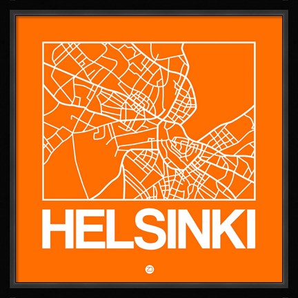 Framed Orange Map of Helsinki Print