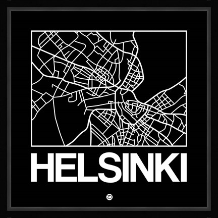 Framed Black Map of Helsinki Print
