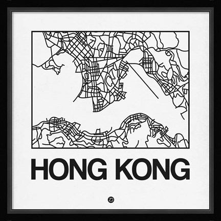 Framed White Map of Hong Kong Print