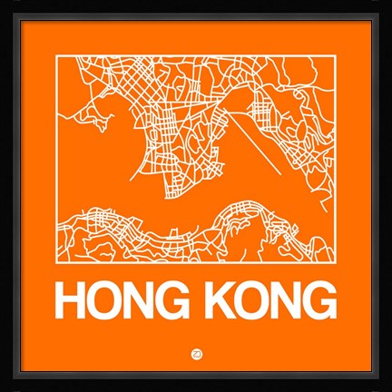 Framed Orange Map of Hong Kong Print