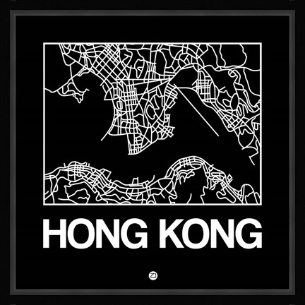 Framed Black Map of Hong Kong Print