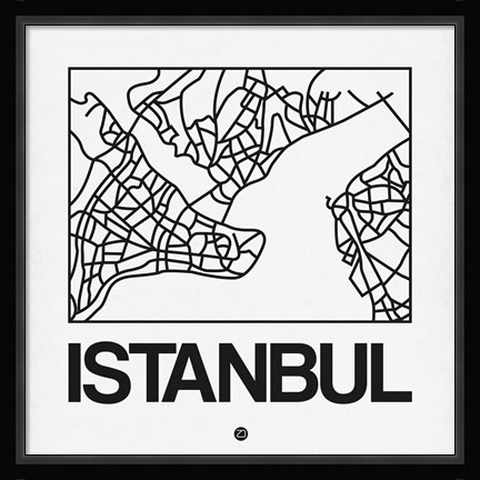 Framed White Map of Istanbul Print