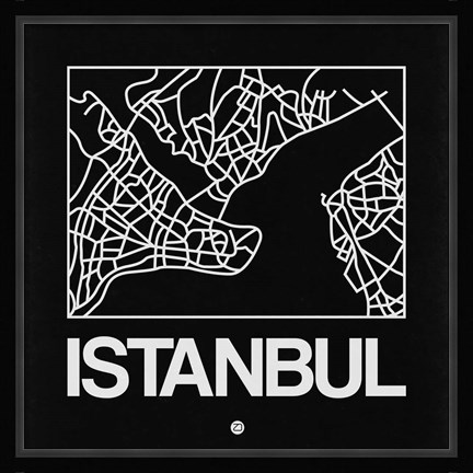 Framed Black Map of Istanbul Print
