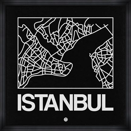 Framed Black Map of Istanbul Print