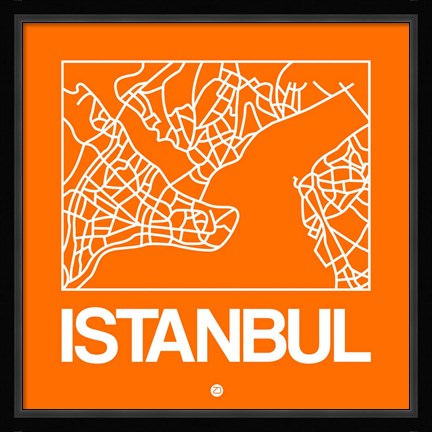 Framed Orange Map of Istanbul Print