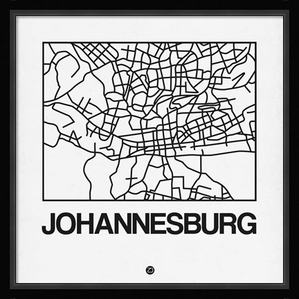 Framed White Map of Johannesburg Print